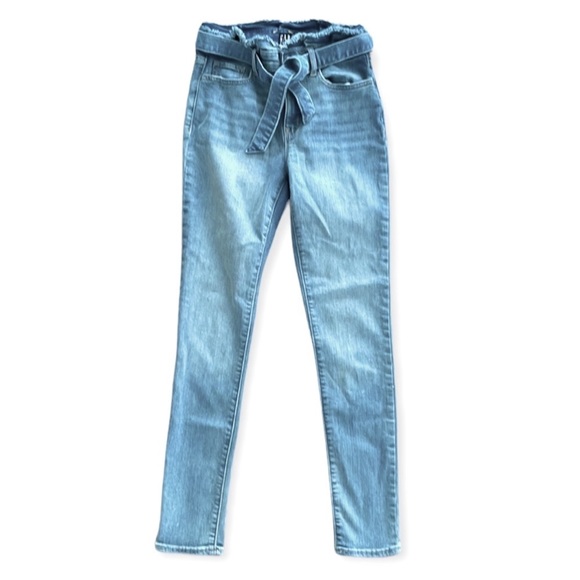 Gap Paper Bag Waist Jeggings Light Wash Denim Crop Ankle Jeans Size 14 - Picture 3 of 6